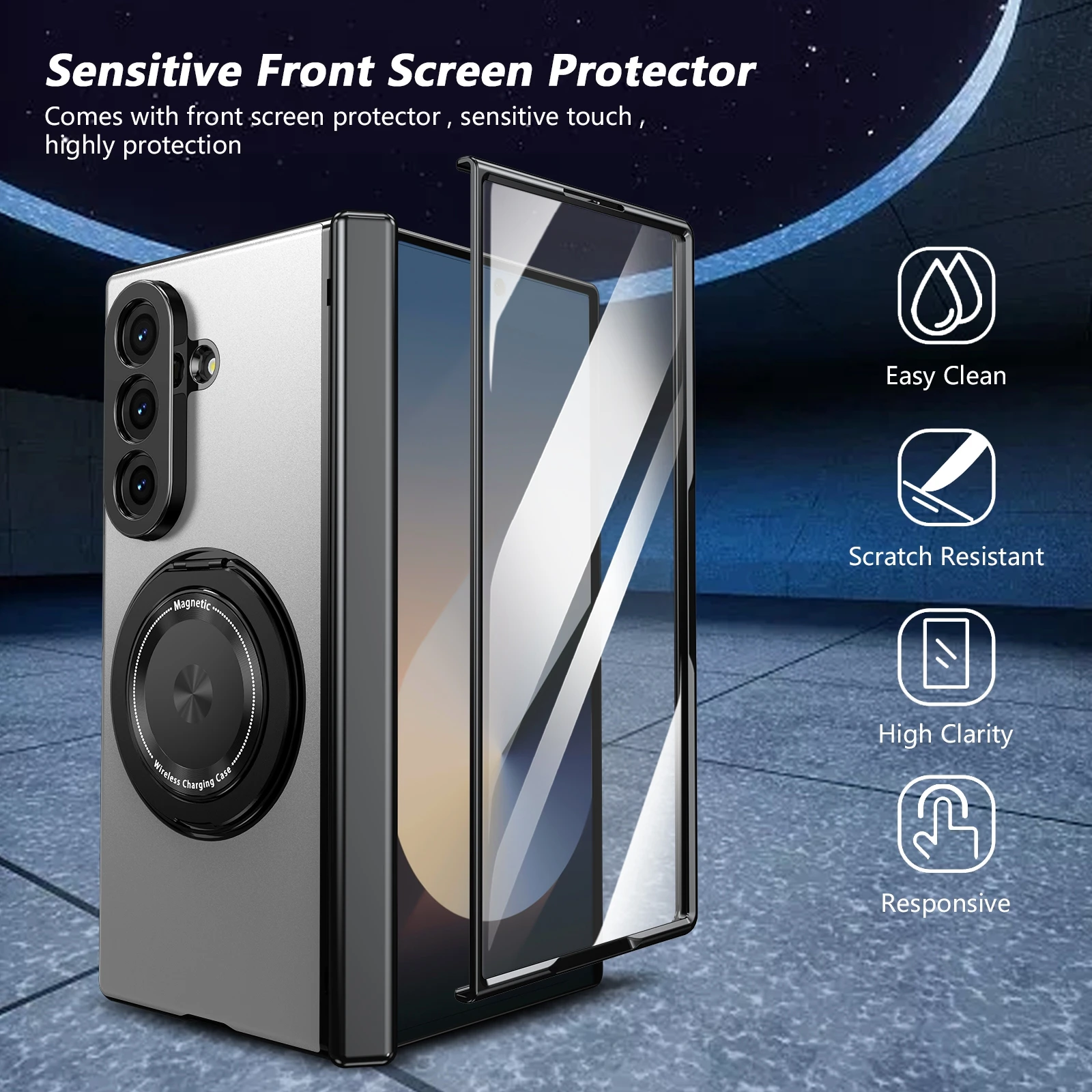 

360° Magnetic Ring Kickstand Hard Cover Case for Samsung Galaxy Z Fold 7/6/5/4/3 - Universal Macsafe Holder Compatible