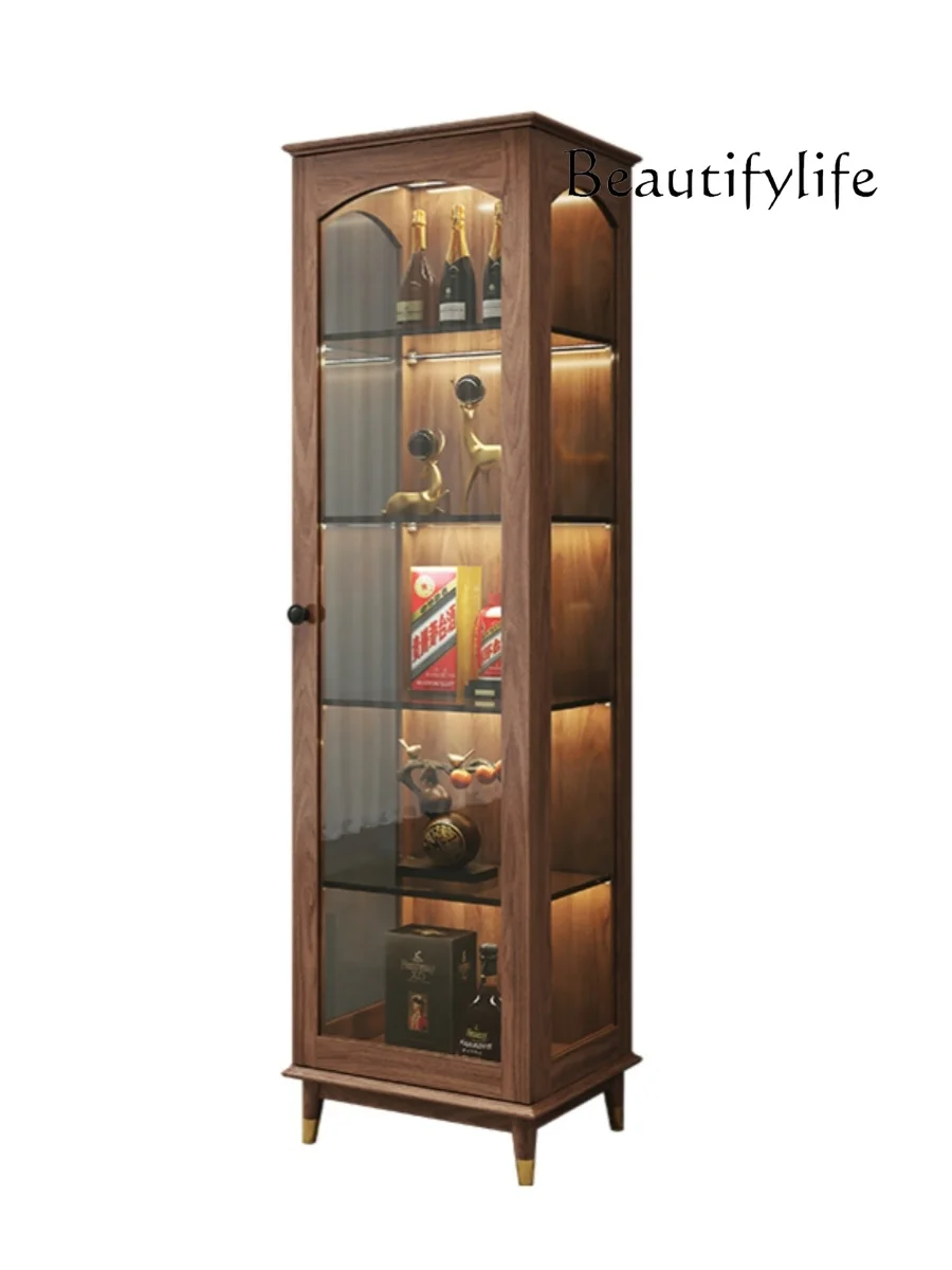 

North American Modern Black Walnut Wine Cabinet Solid Wood Bookcase Display Glass TV Multifunctional Side Cabinet