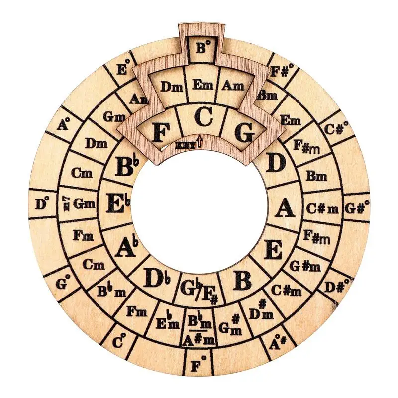 Disco de teoría musical de guitarra, rueda de acordes de aprendizaje, herramienta de acordes de madera, herramienta de melodía de rueda redonda de quintos para notas