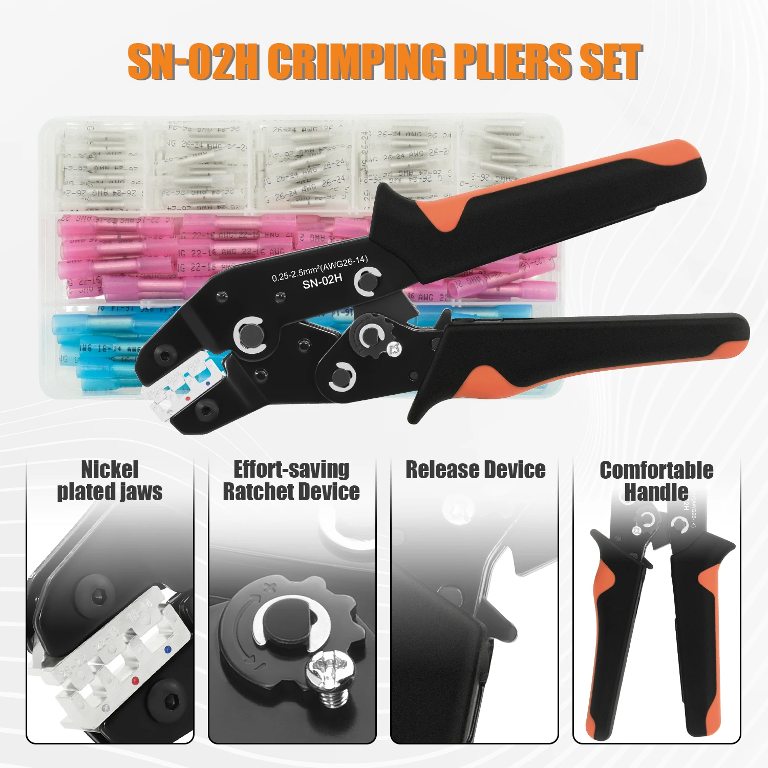 

130 pieces of heat shrink flat head terminal electrical crimping pliers SN-02H heat shrink connector crimping pliers tool set