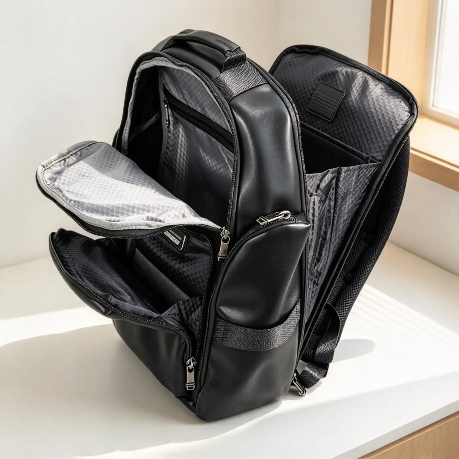 Men Casual Business Leather Laptop Backpack, Large Capacity Travel Rucksack