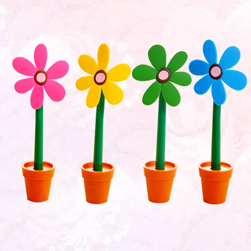 

4 pcs Flower Pot Shaped Pen 0.5Mm Black Refillable Ballpoint Pen For Students Creative Writing Tool Stationery Gift Novelty