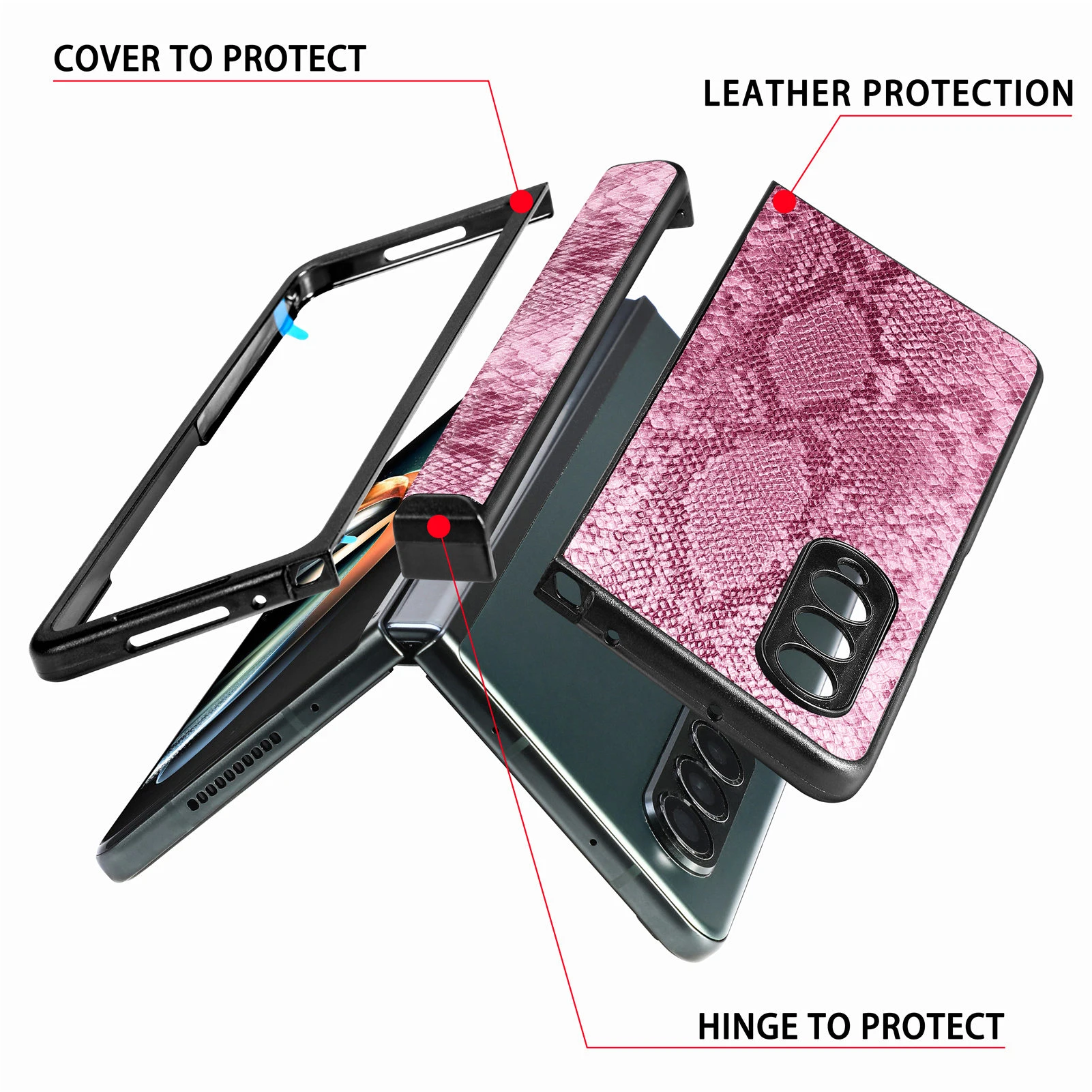 for Samsung Galaxy Z Fold 3 4 Case Python Design Anti-fall Ultrathin Full Back Protective Shockproof Phone Cover Galaxy Z fold 4