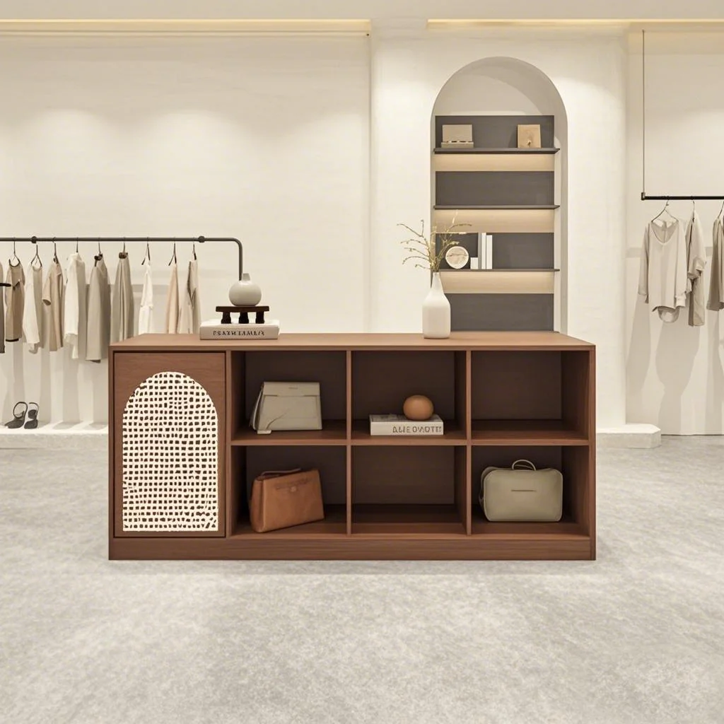 #￥Modern Simple Luxury Solid Wood Clothing Store Display Cabinet Middle Island Table with Flowing Water Effect BakingPaintFinish
