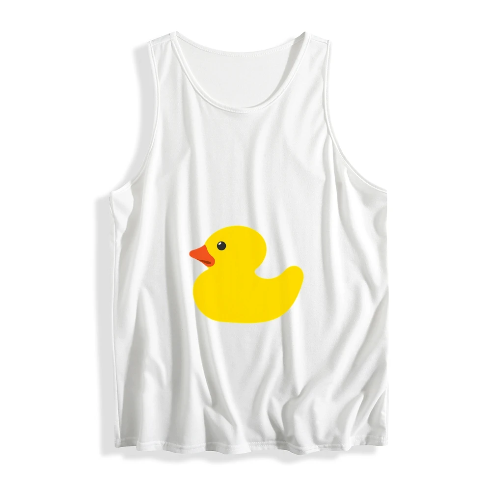 Haut sans manches à la mode orné de Motif de canard jaune mignon, débardeur polyvalent en coton doux et décontracté, adapté aux sorties quotidiennes