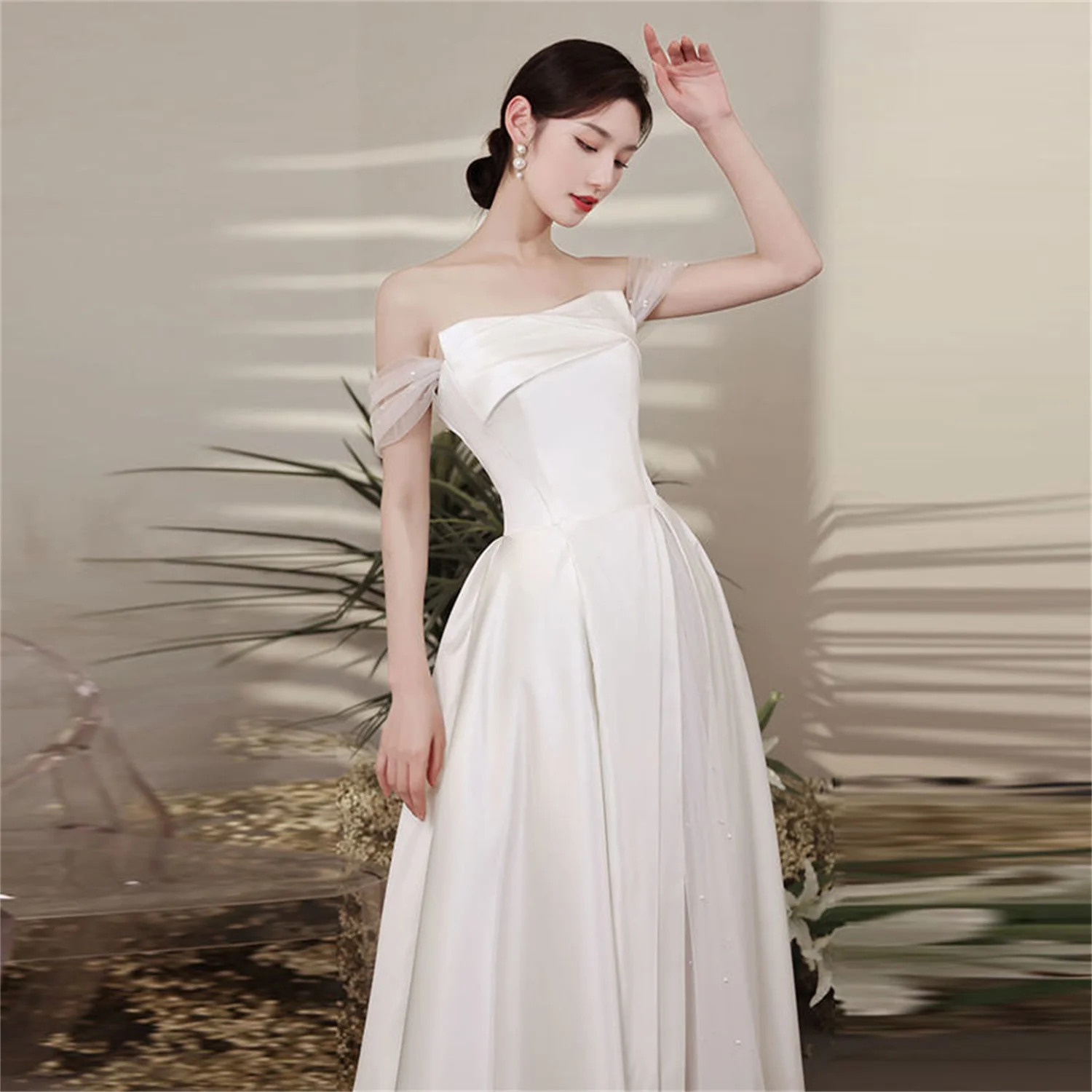 

One Shoulder Custom Wedding Dress for Women 2023 Bride High Sewing Wedding Dresses for Woman Plus Size Amanda Novias Brides Gown