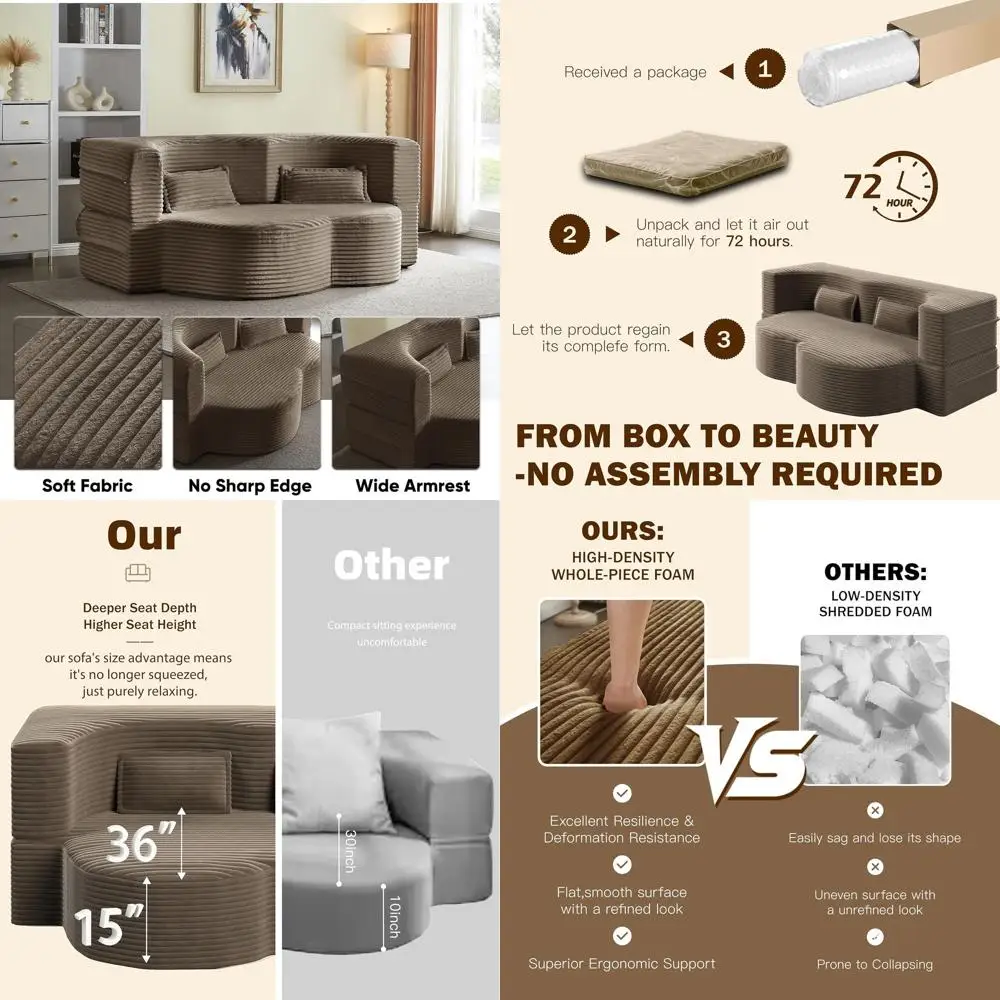 

Большой диван-кровать Cloud Loveseat, минималистичный раскладной диван для гостиной или офиса, вельветовая ткань, не требует сборки