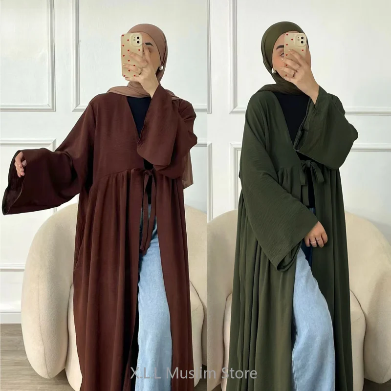 

Исламская одежда, льняная Абая, открытая исламская одежда для женщин, длинное мусульманское женское платье, кафтан Кафтан Ид Рамадан, халат, одежда