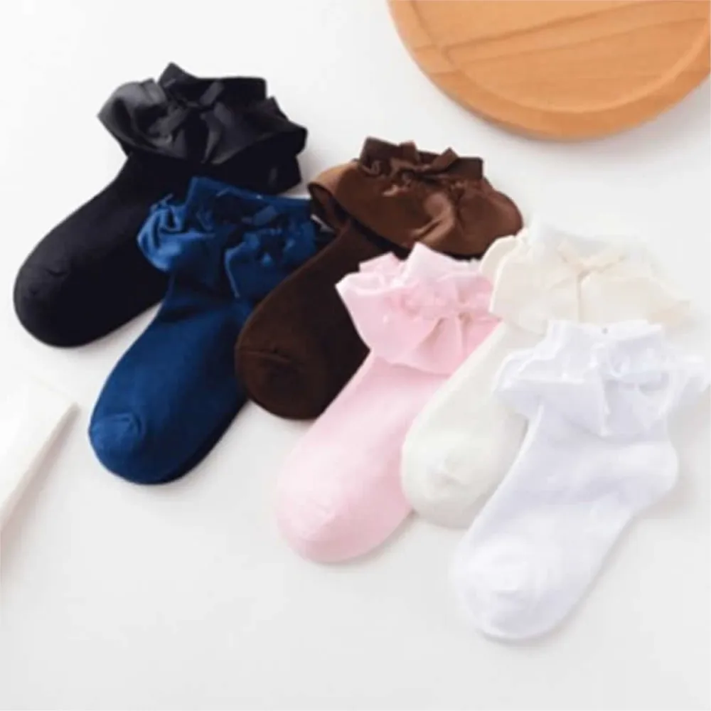 

children's pure color socks spring autumn period female baby princess socks cotton new silk lace stain girl Princess socks