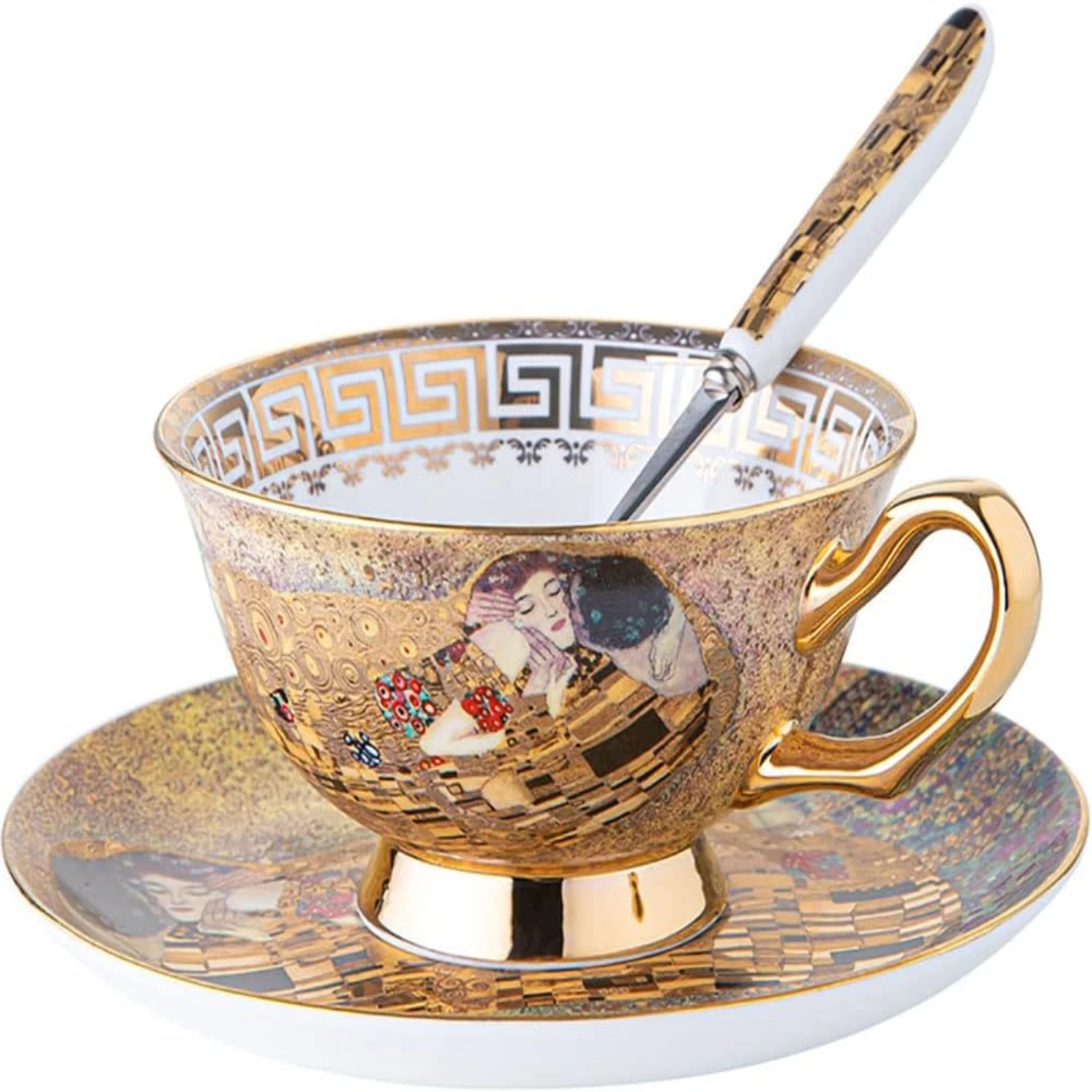 Beautiful and elegant European bone china English afternoon tea cup set with saucer and spoon - horizontal ceramic cup perfect f