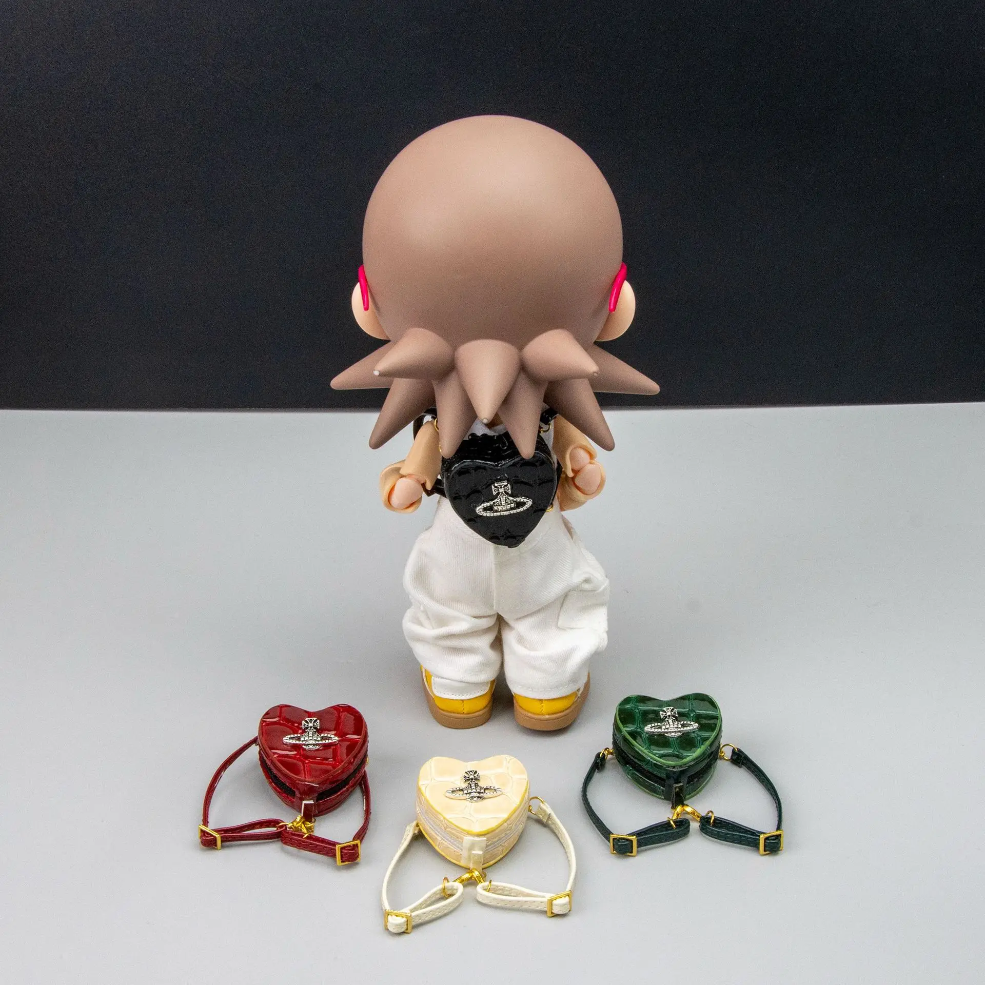 

Mini Heart Shape Backpack for Dolls - Red Black Green Beige Color DIY Fashion Doll Bags Dressing Accessories