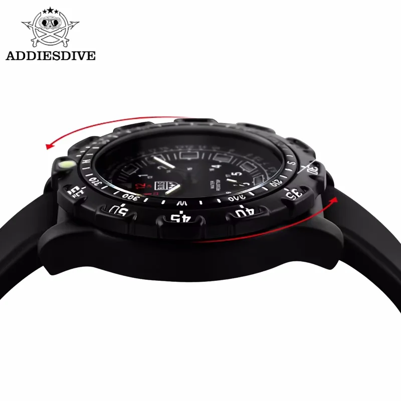 ADDIESDIVE Outdoor Sports Luminous Tube Quartz Wrist Watches 50M waterproof Men Black Silicone Watch Clock Men\'s watch