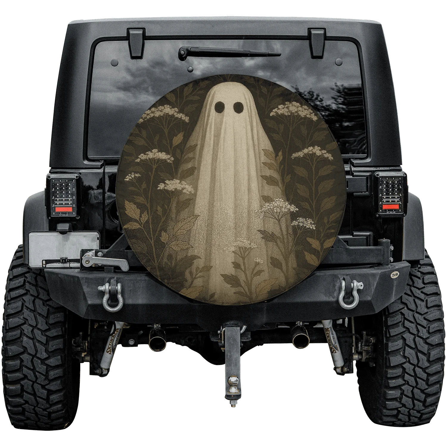 Vintage Halloween Spooky Floral Spare Tire Cover Without Backup Camera Hole