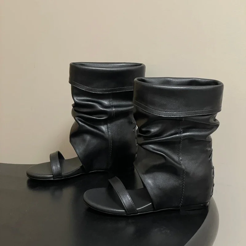 

New Peep Toe Long Boots Summer Thick High Heels Women's Knee Boots Large Siz 41 42 Shoes Ladies Slip-on Strange Heels Cool Boots