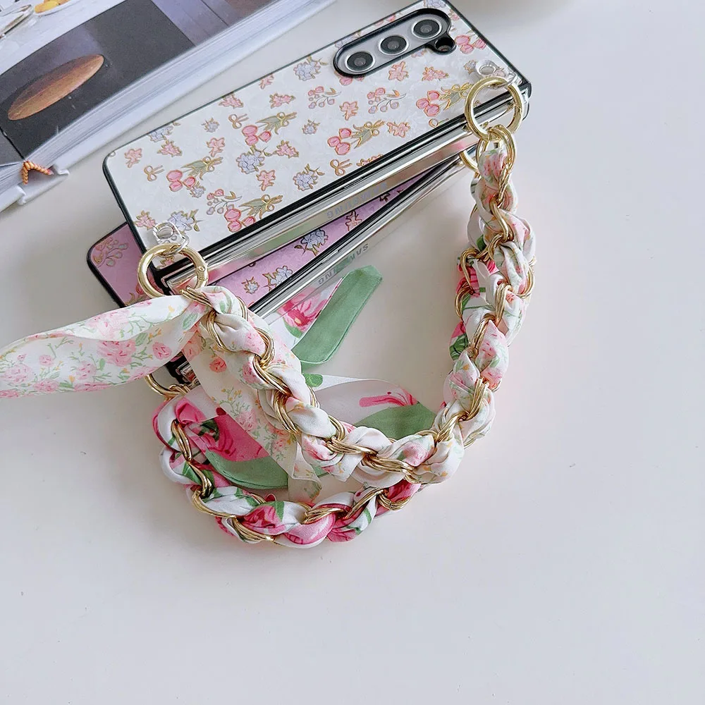 For Xiaomi Mix Fold 3 Fashion Fresh Flower Scarf Portable Chain Strap Phone Case Cover