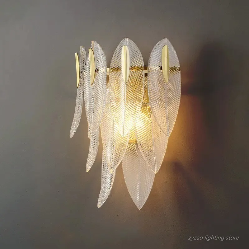 Creative Feather Leaves Led Wall Lamp Modern Luxury Bedroom Bedside Lamp Living Room TV Background Wall Decor Wall Light Fixture