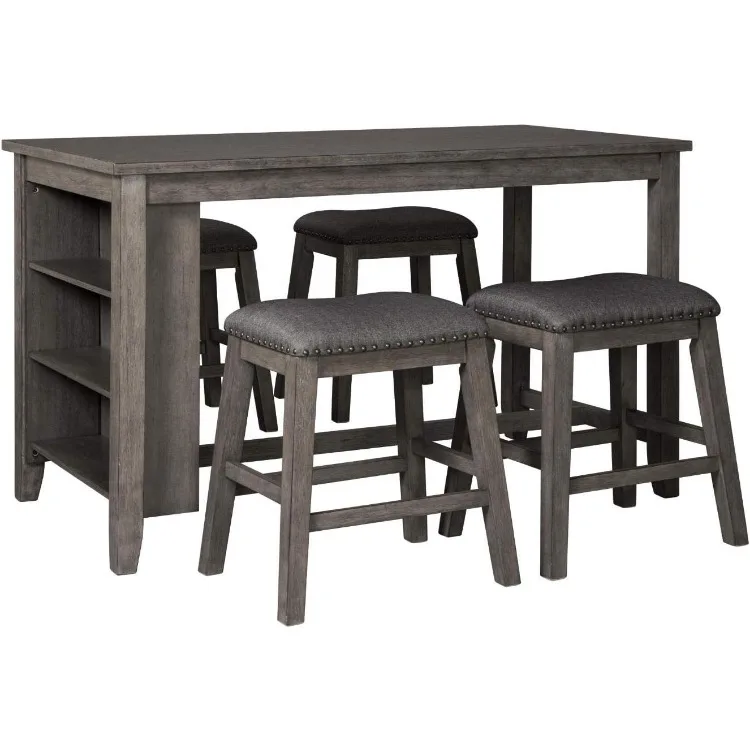Design by Ashley Caitbrook Rustic Counter Height Dining Table with Storage, Dark Gray