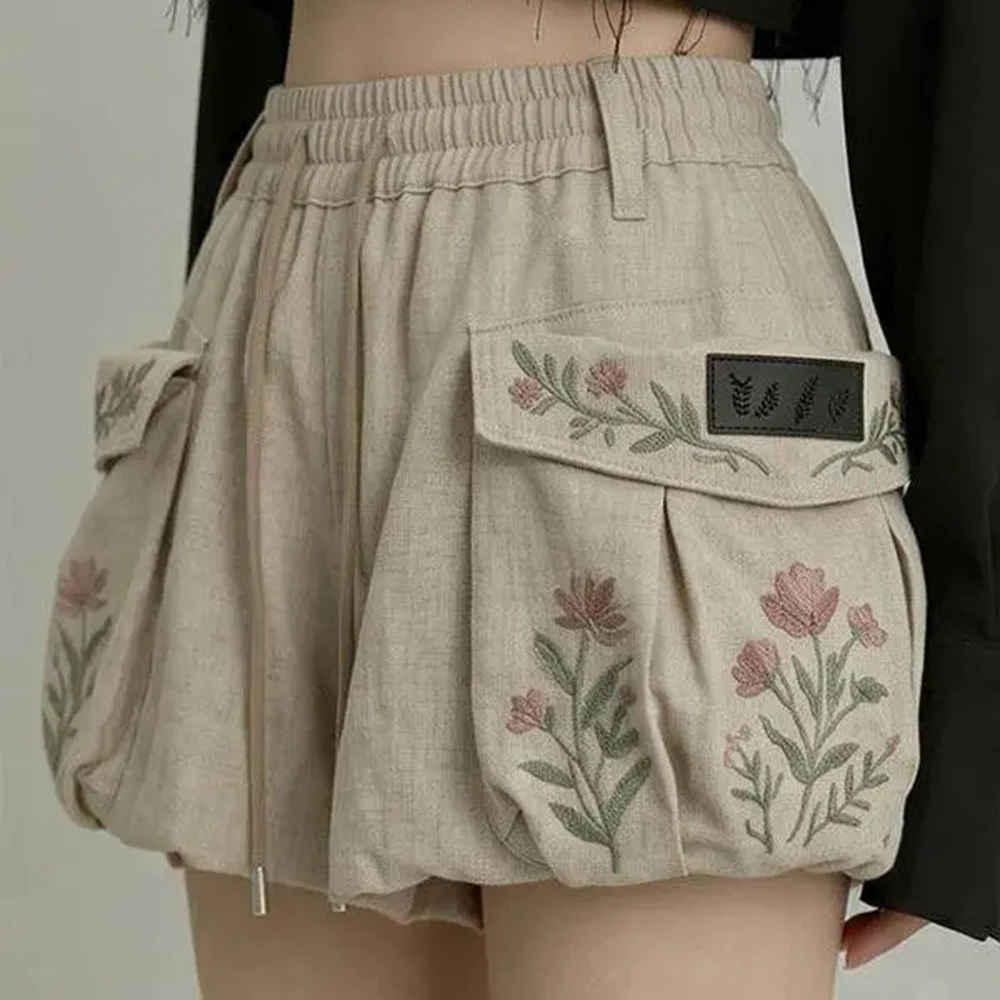 Summer New Style Unisex Solid Color Embroidered Shorts American Retro Fashion Trend Casual Loose Breathable Neutral Bottoms