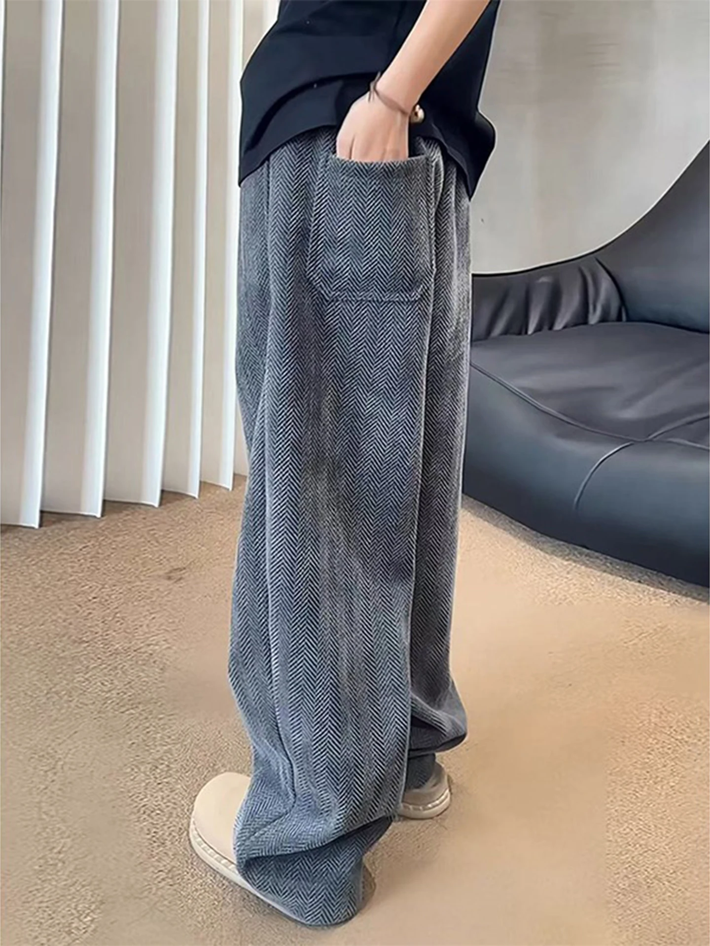 

Мужские спортивные брюки Deep ey с зебровым принтом, осенние, текстурированные, прямые, свободные, широкие, мягкие и удобные