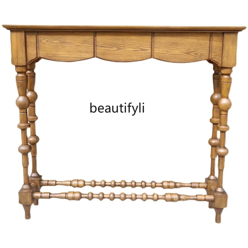 American-Style Mid-Ancient Console Tables Solid Wood Ash Sofa Tables Wall Art Design Small Hallway