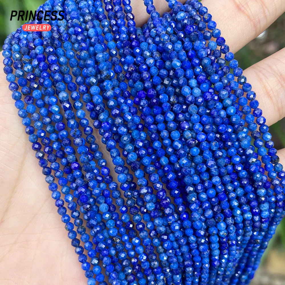 A+ Natural Lapis Lazuli 2 3mm Faceted Beads Loose Gemstone Beads for Jewelry Making Bracelet Needlework DIY Seed Beads