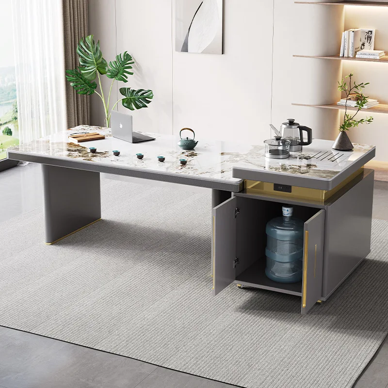 Shimadai tea table integrated movable rock slab tea table and chair combination Italian living room household multi-function