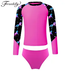 Kids Printed Swimwear Set Long Sleeve Tops with Briefs 14 16 Teens Swimsuit for Girls Children Beach Pool Swimming Bathing Suits