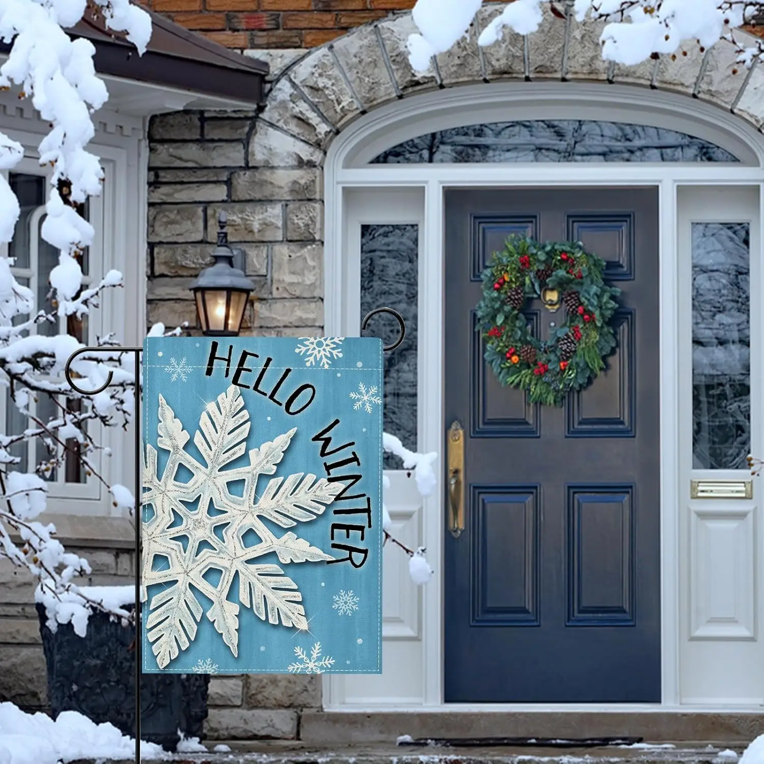 Hzppyz Hello Winter Snowflakes Garden Flag Double Sided, Blue Snow Decorative Yard Outdoor Home Small Decor, Christmas Holid EEZ