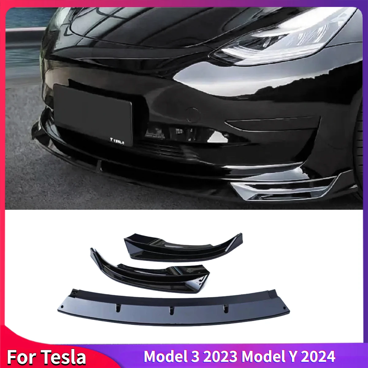 For Tesla Model 3 2023 Model Y 2024 New Front Bumper Lip Spoiler Body Front Lower Bumper Modification Protector Cover Auto Parts