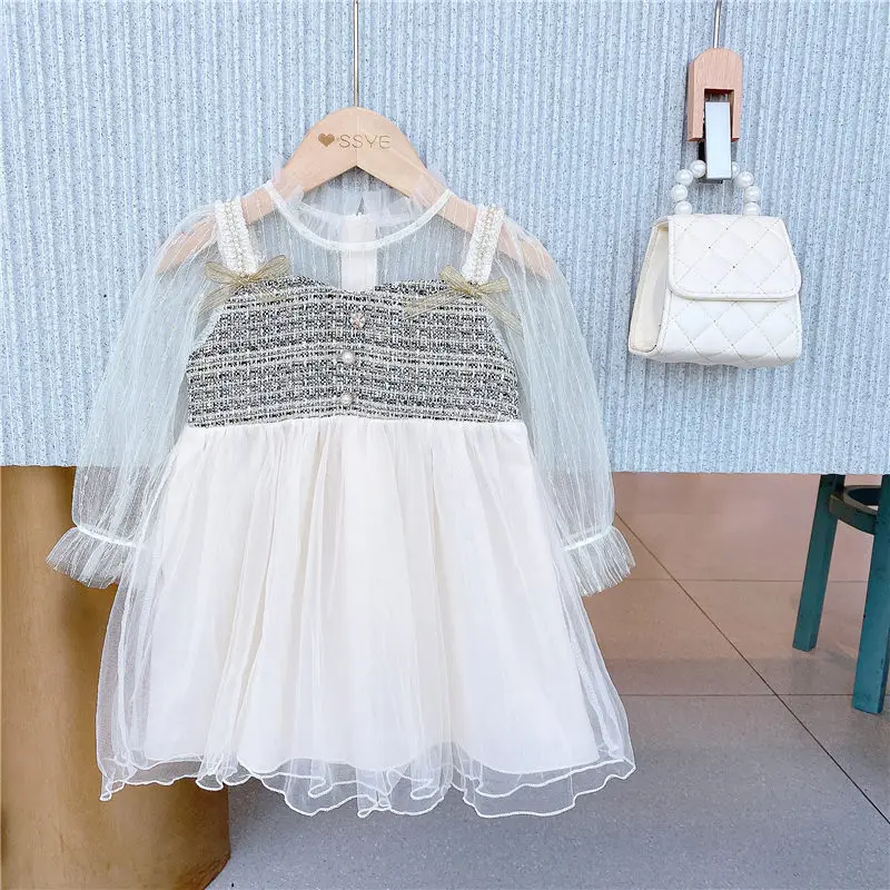 

2022 Autumn Girls Dress Baby Long Sleeve Mesh Princess Dresses Fashion Children Tulle Dress Kids Clothes Party Costume 1-7Y A474