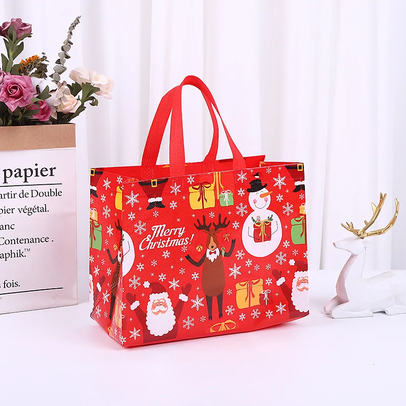 4/8pcs Christmas Tote Bags with Handles Xmas Non-Woven Gifts Bags Santa Snowman Treat Bags Navidad Party Decorations Natal Noel