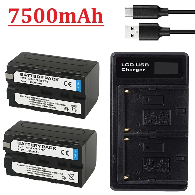 7500mAh NP F750 NP F770 F730 with LED charger for Sony NP F960 F970 NP-F550 CCD-TRV215 CCD-TR917 CCD-RV100 CCD-TRV58 V1J z1