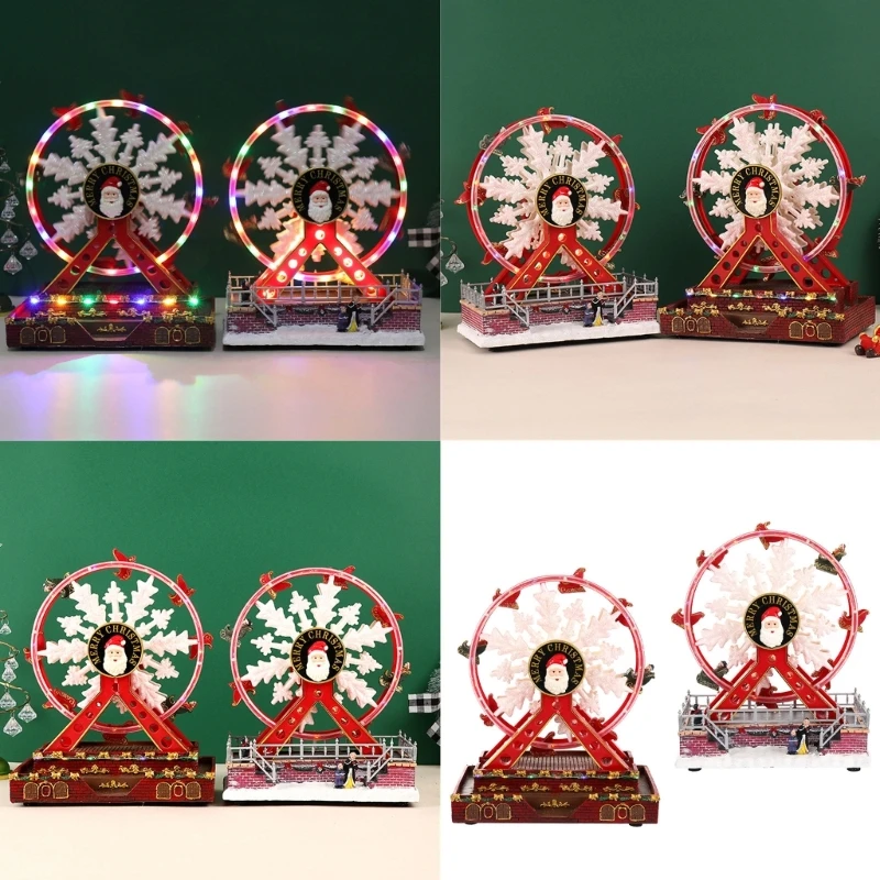 Christmas Accessory Animated Ferris Wheel Decoration with LED Lights and Music Handmade Festival Desktop Ornament