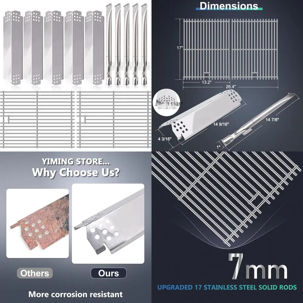 

17 Inch Grill Cooking Grates, Heat Plates, and Burner Tubes for 4 Burner Grills, Replacement Parts for Home Depot Grills