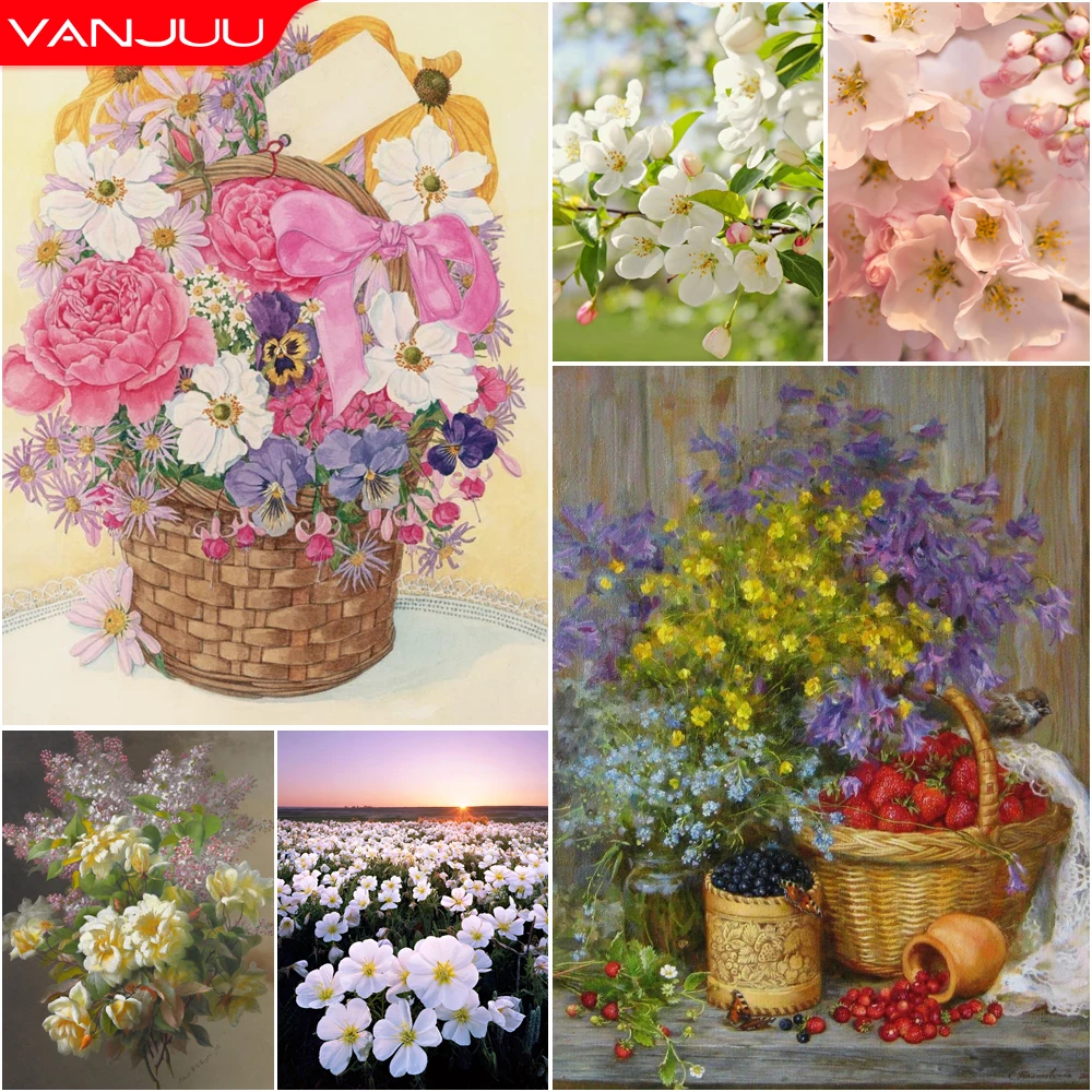 Flowers 5D Diamond Colorful Flower Basket Painting Diamond Painting Mosaic Full Drill Diamond Embroidery Painting Home Decor