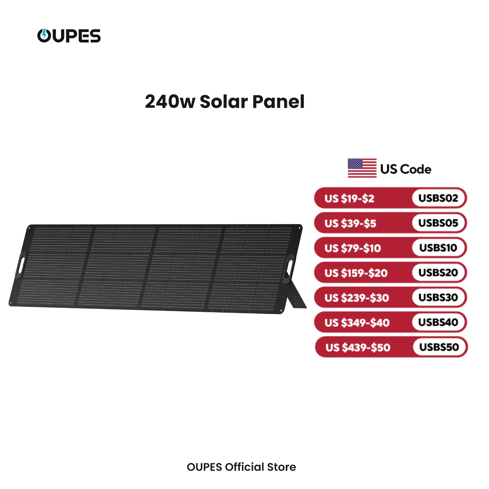 OUPES Portable Solar Panel 240W for OUPES All Series Solar Generators, Ultra-Thin and Lightweight Design, 22% Efficiency