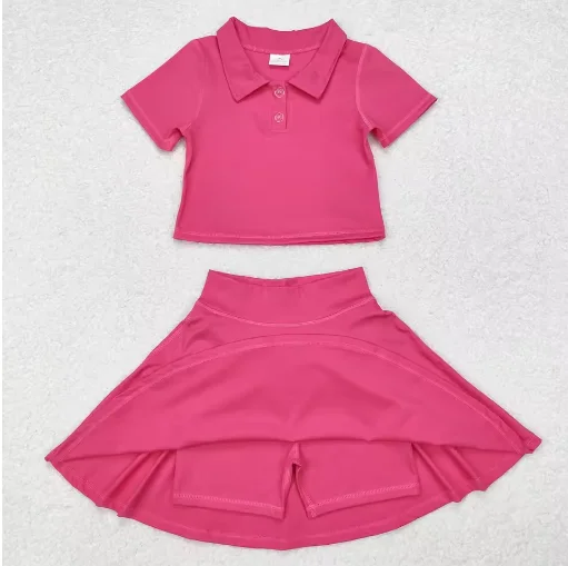 ملابس فتاة وردية نشطة للأطفال الصغار بأكمام قصيرة قميص شورت تنورة ملابس أطفال شورتات مكشكشة مجموعة ملابس وردية