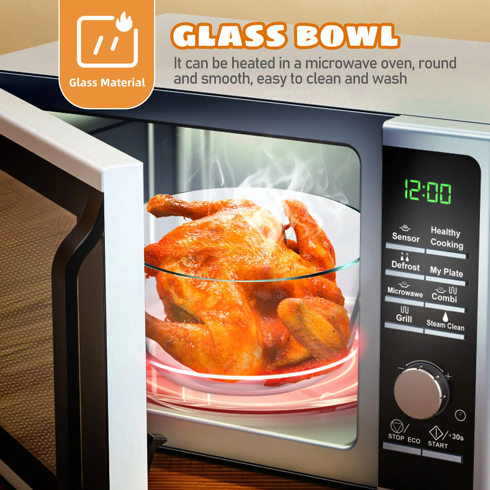 

1Set Heat Resistant Glass Bowl Wooden Base Food Serving Salad Dessert Storage Tableware Glass Salad Bowl Ice Storage Tank