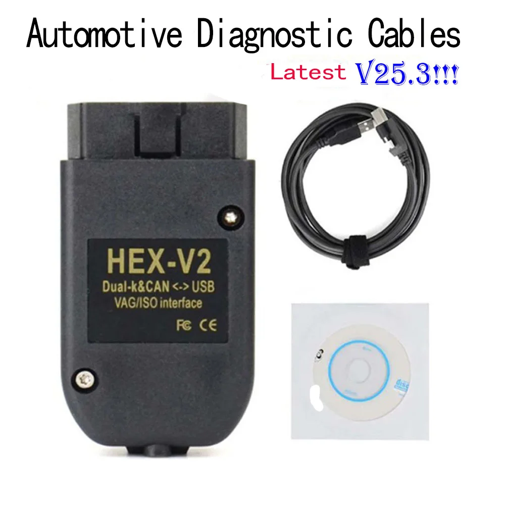 

Car OBD2 Diagnostic Tool Cable Automotive Adapter Cable 2025 Update V25.3 For VAG COM Multi-Language HEX-V2 Auto Scan Tool