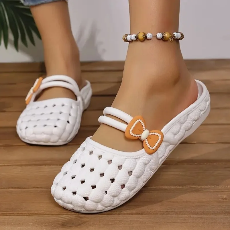 Woven Home Slippers Woman Cloud Bow Slides Outdoor Summer Sandal Ladies House Shoe Flat Female Flip Flop Platform Clapper Beach view 6
