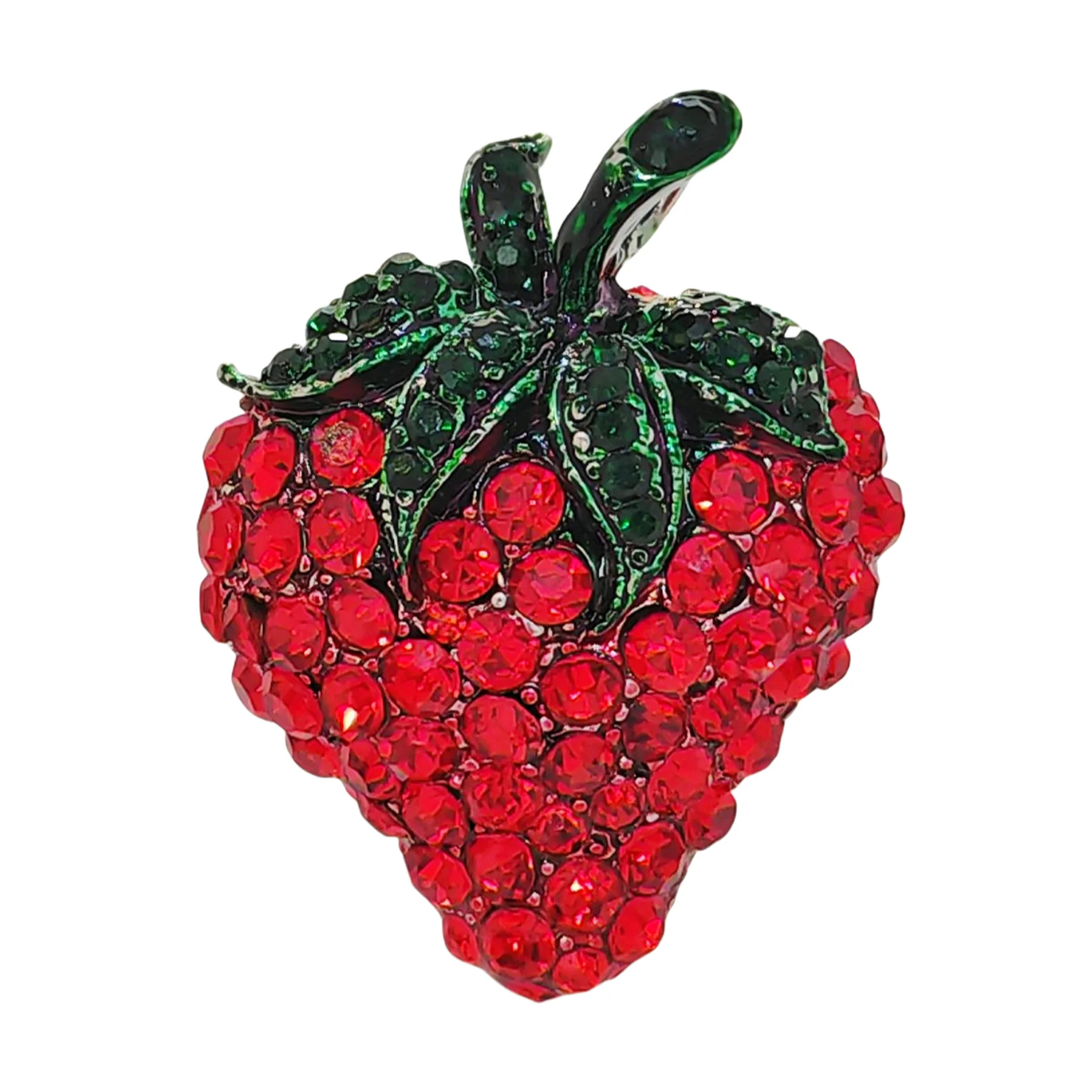 Fabulous Petite Red Rhinestone Strawberry Brooch Pin Vintage Fruit Costume Jewelry