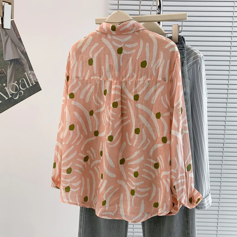 엘리 순면 롱 슬리브 프린트 셔츠 스퀘어 칼라 오픈 가디건 루즈핏 봄 가을 패션 캐주얼 여성 상의