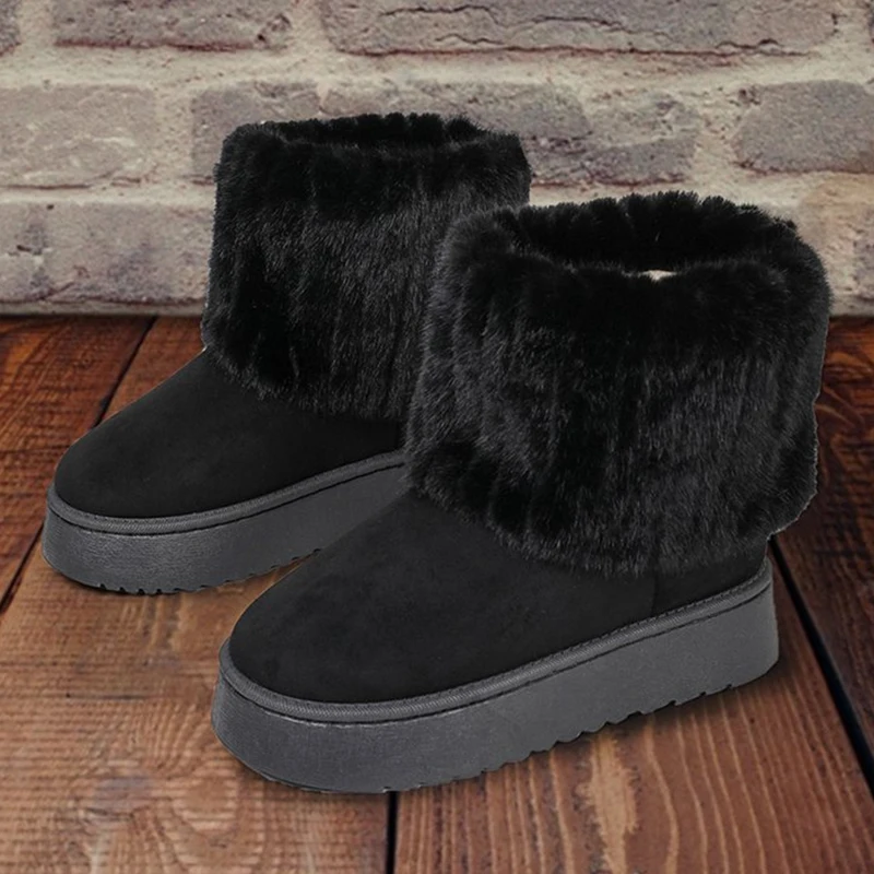 Shoes for Women Winter Slip on Women's Boots Black Round Toe Solid Flock Plush Warm Mid Heel Water Proof Casual Snow Boots Women - view 5