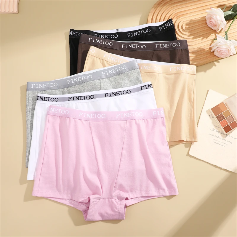 1Pcs Cotton Breathable Boyshort Underwear Women\'s Panties FINETOO Letter Waist Underpants Female Low Rise Safety Short Lingerie