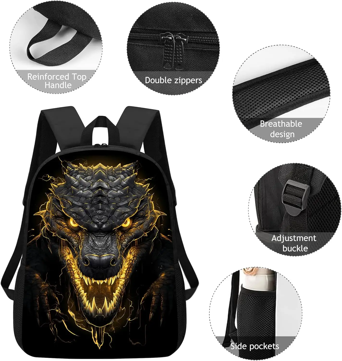 Zaino in coccodrillo per ragazzi e ragazze, zaino in coccodrillo imperatore fulmine freddo per la scuola e i viaggi, zaino per bambini grandi