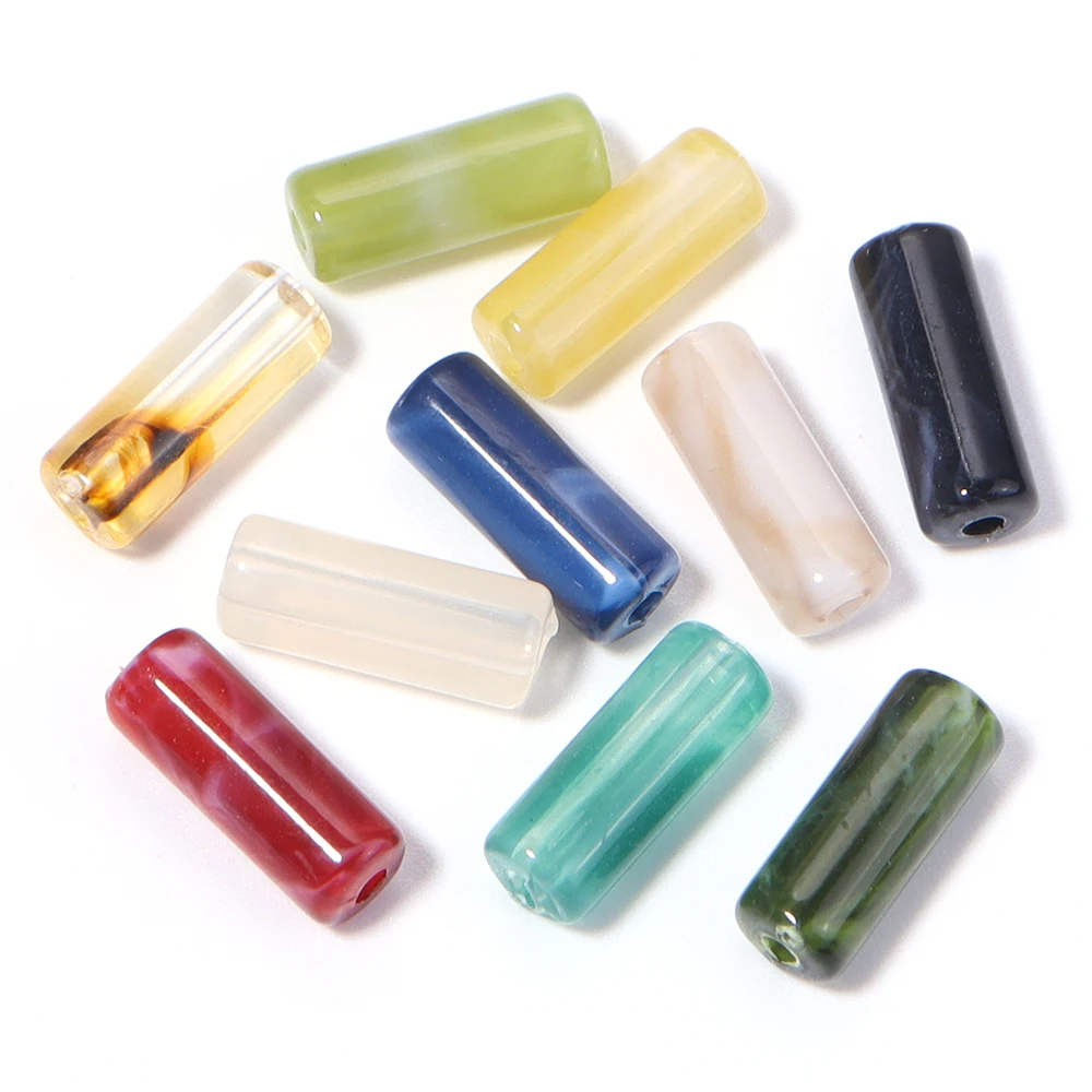 100pcs/lot Cylinder Acrylic Beads Marbled Mist Cloud Imitation Jade Loose Tube Beads For DIY Bracelet Necklace Jewelry Making - view 4