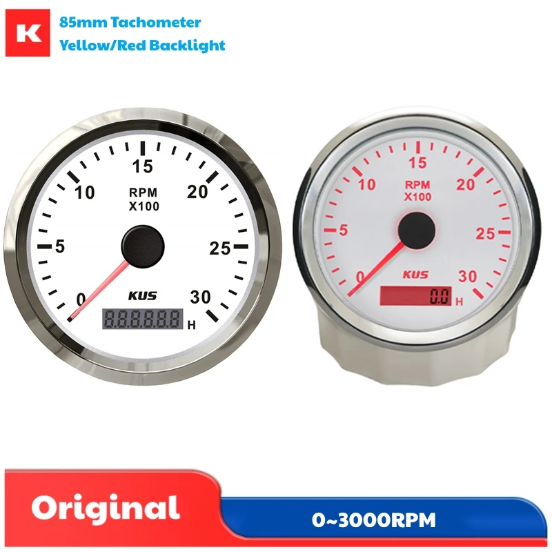 

KUS Auto Boat 85mm Tachometers 0-3000RPM Show Rev Counters Pulse Signal Revolution Meters 0.5-250 Speed Ratio with Backlight