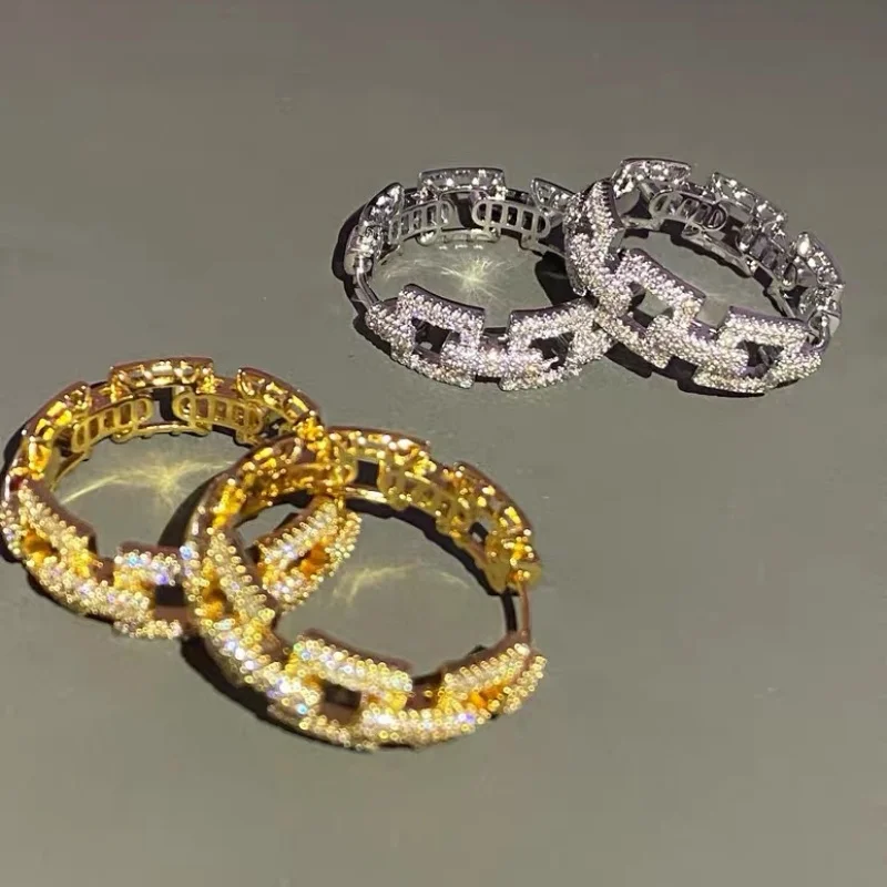 

Uilz Delicate Cuban Link Chain Hoop Earrings Shiny Gold Plated Micro Pave Zirconia Earrings Women Engagement Wedding Jewelry
