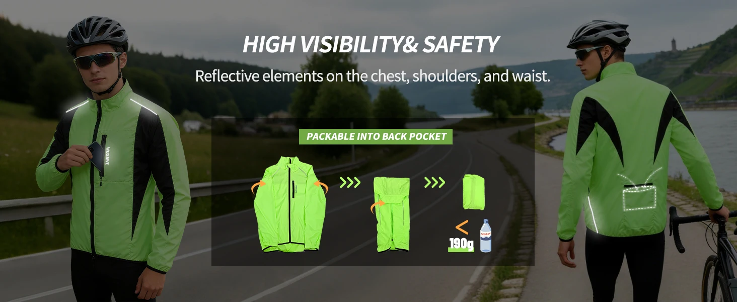 WOSAWE Herren winddichte wasserabweisende reflektierende Fahrradjacke MTB Fahrrad Langarm Windjacke Fahrradmantel Jersey – Detail 18