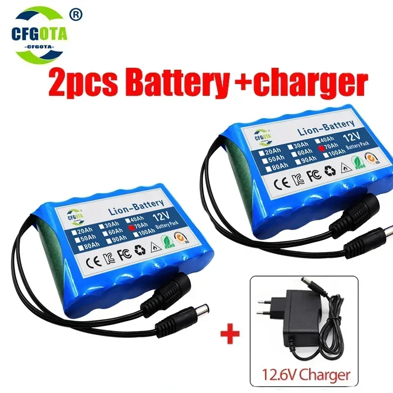 18650 Rechargeable Battery 12V 70000mah Lithium Battery Pack Capacity DC 12.6V 31Ah CCTV Cam Monitor with Charger